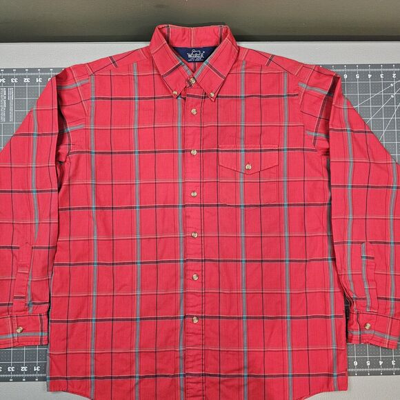 Vintage Woolrich Shirt XL 70s Plaid Red Classic Retro Work Cotton Preppy Outdoor